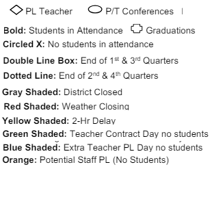 District School Academic Calendar Legend for Northrop High School