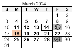 District School Academic Calendar for John S Irwin Elementary Sch for March 2024