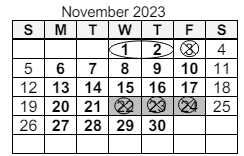 District School Academic Calendar for Pleasant Center Elem School for November 2023