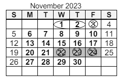 District School Academic Calendar for Jeff H Towles Intermediate School for November 2023