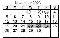 District School Academic Calendar for Saint Joseph Central School for November 2023