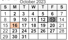 District School Academic Calendar for Northrop High School for October 2023