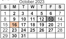 District School Academic Calendar for North Side High School for October 2023