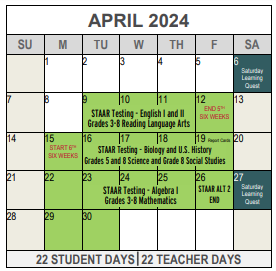 District School Academic Calendar for Insights Learning Center for April 2024