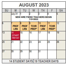 District School Academic Calendar for Wedgwood Middle for August 2023