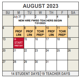 District School Academic Calendar for Westcreek Elementary for August 2023