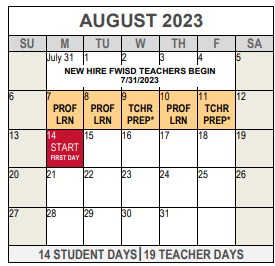 District School Academic Calendar for David K Sellars Elementary for August 2023