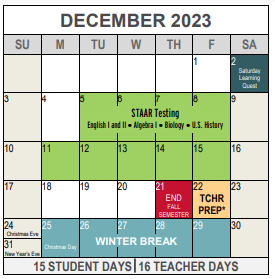 District School Academic Calendar for S S Dillow Elementary for December 2023