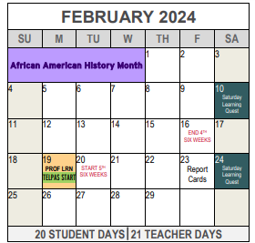 District School Academic Calendar for Westcreek Elementary for February 2024