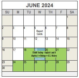 District School Academic Calendar for Westcreek Elementary for June 2024
