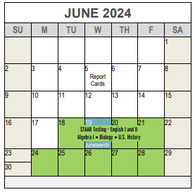 District School Academic Calendar for Springdale Elementary for June 2024