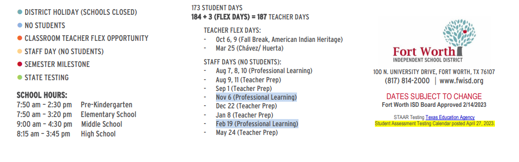 District School Academic Calendar Key for Westcreek Elementary