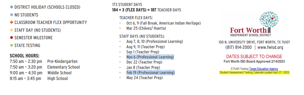 District School Academic Calendar Key for I M Terrell Elementary