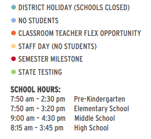 District School Academic Calendar Legend for Westcreek Elementary