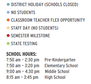 District School Academic Calendar Legend for Oakhurst Elementary