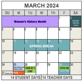 District School Academic Calendar for Adult Education for March 2024