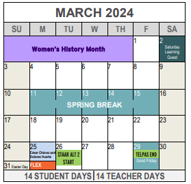 District School Academic Calendar for Mg Ellis for March 2024