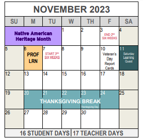 District School Academic Calendar for T A Sims Elementary for November 2023