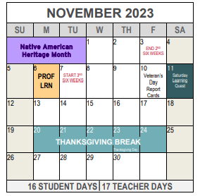 District School Academic Calendar for Westcreek Elementary for November 2023