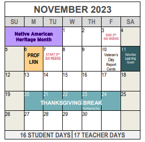 District School Academic Calendar for District Wide Elementary for November 2023