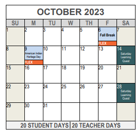 District School Academic Calendar for Westcreek Elementary for October 2023