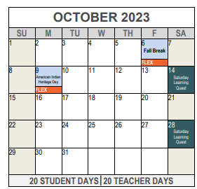 District School Academic Calendar for Como Elementary for October 2023