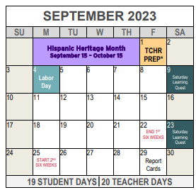 District School Academic Calendar for Van Zandt-guinn Elementary for September 2023