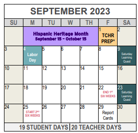 District School Academic Calendar for Westcreek Elementary for September 2023