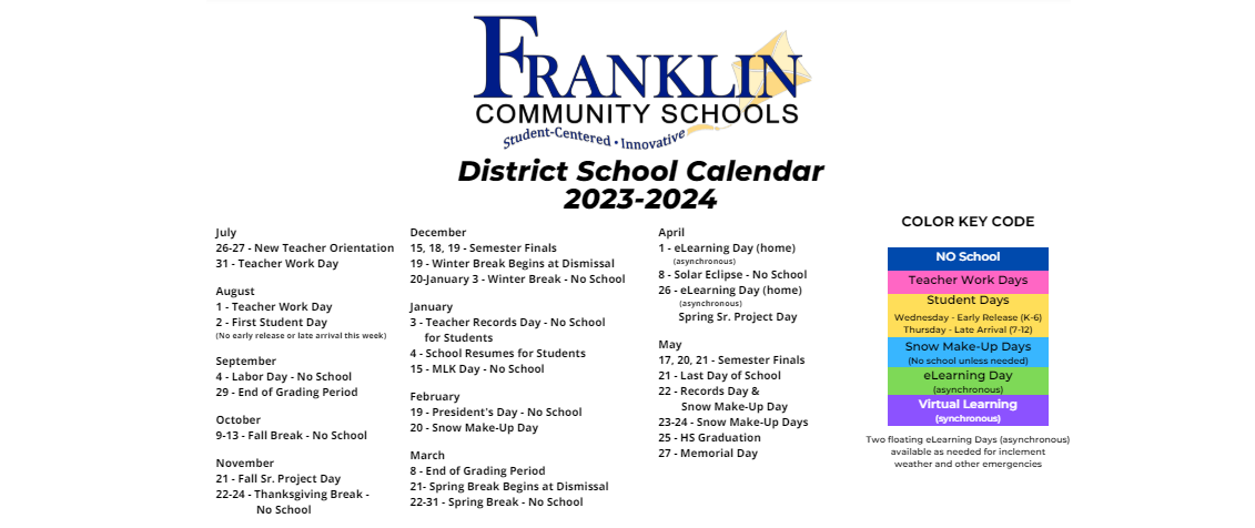 District School Academic Calendar Key for Needham Elementary School