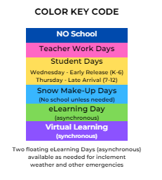 District School Academic Calendar Legend for Needham Elementary School