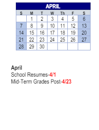 District School Academic Calendar for Lillie Idella Kitley Intermediate for April 2024