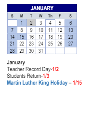 District School Academic Calendar for Lillie Idella Kitley Intermediate for January 2024