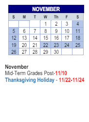 District School Academic Calendar for Lillie Idella Kitley Intermediate for November 2023