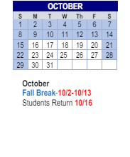 District School Academic Calendar for Lillie Idella Kitley Intermediate for October 2023