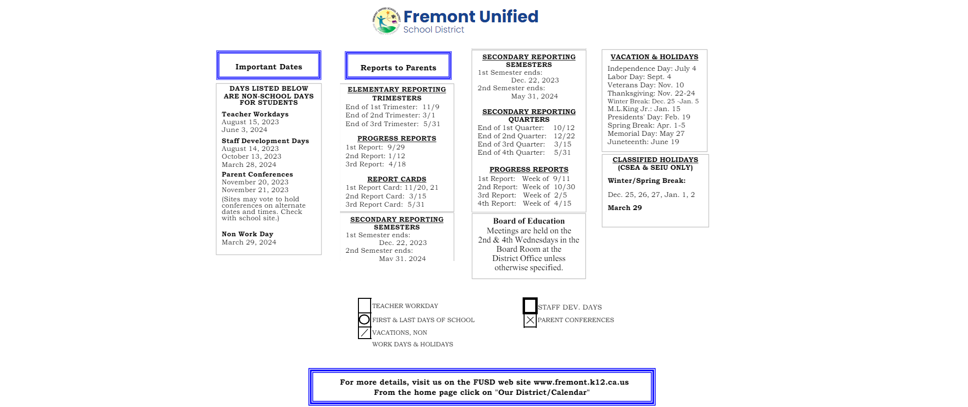 District School Academic Calendar Key for Parkmont Elementary