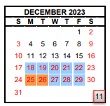 District School Academic Calendar for Tioga Middle for December 2023