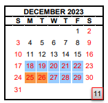 District School Academic Calendar for Valley Preparatory Academy Charter for December 2023