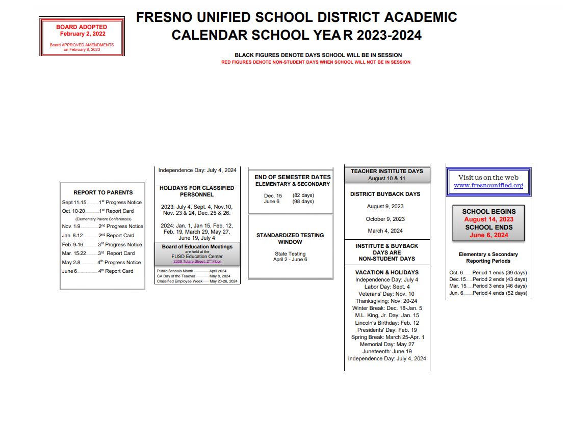 District School Academic Calendar Key for Muir Elementary