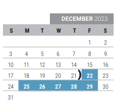 District School Academic Calendar for Collin Co J J A E P for December 2023