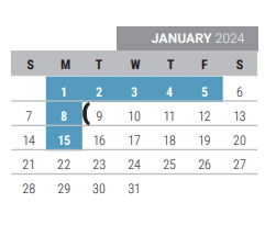 District School Academic Calendar for Pink Elementary for January 2024