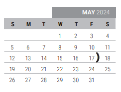 District School Academic Calendar for Acker Special Programs Center for May 2024