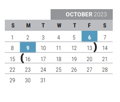 District School Academic Calendar for Bright Elementary for October 2023
