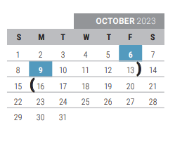 District School Academic Calendar for Collin Co J J A E P for October 2023