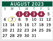 District School Academic Calendar for Fulton County Area Technology Center for August 2023