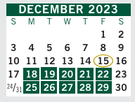 District School Academic Calendar for Westlake High School for December 2023