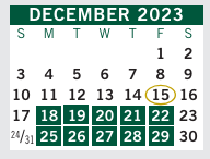 District School Academic Calendar for Fulton County Area Technology Center for December 2023