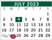 District School Academic Calendar for Hillside Elementary School for July 2023