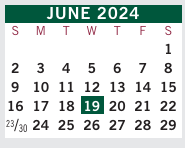 District School Academic Calendar for South Fulton Crossroads/second Chance Programs for June 2024