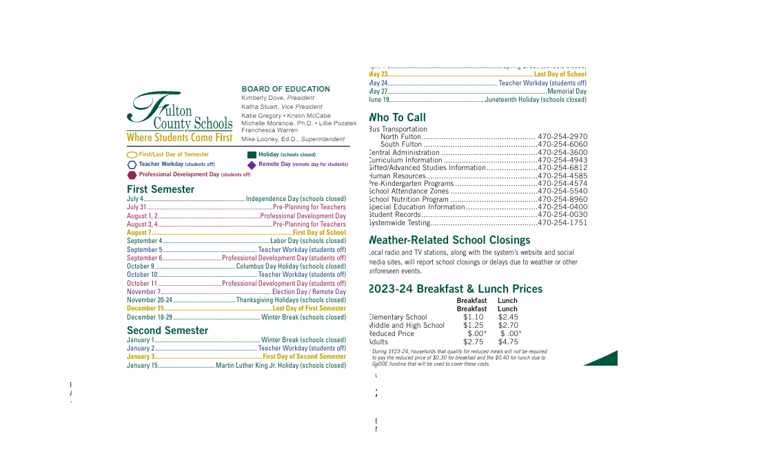 District School Academic Calendar Key for North Springs High School