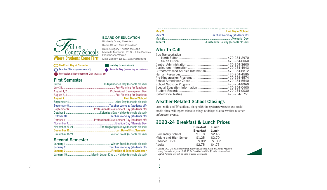 District School Academic Calendar Key for Fulton County Area Technology Center